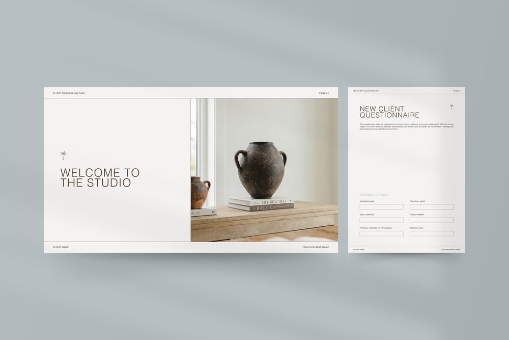 Social Media Manager template designed in Canva, including Strategy, Portfolio, and Instagram Report layouts for SMM Clients.