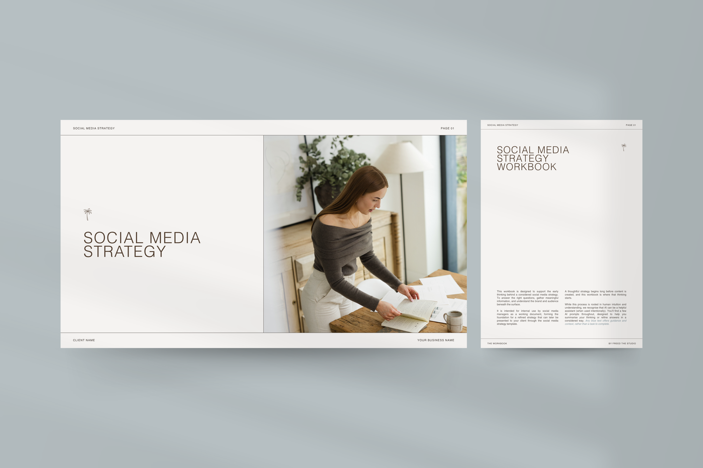 Social Media Manager template designed in Canva, including Strategy, Portfolio, and Instagram Report layouts for SMM Clients