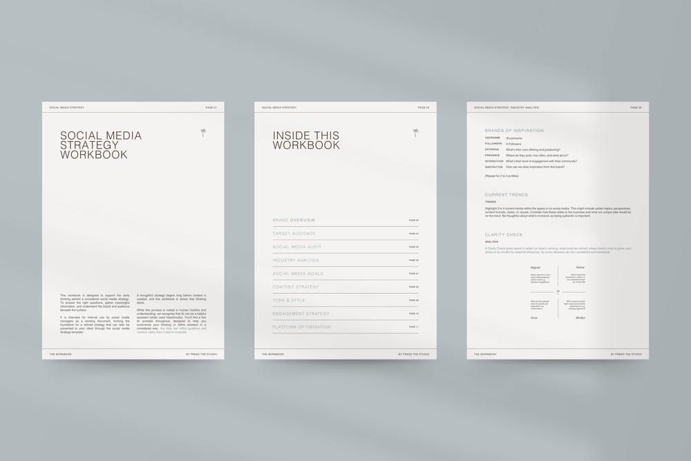 Social Media Manager template designed in Canva, including Strategy, Portfolio, and Instagram Report layouts for SMM Clients